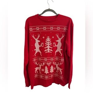 Red Festive Sweater with Reindeer Party Design